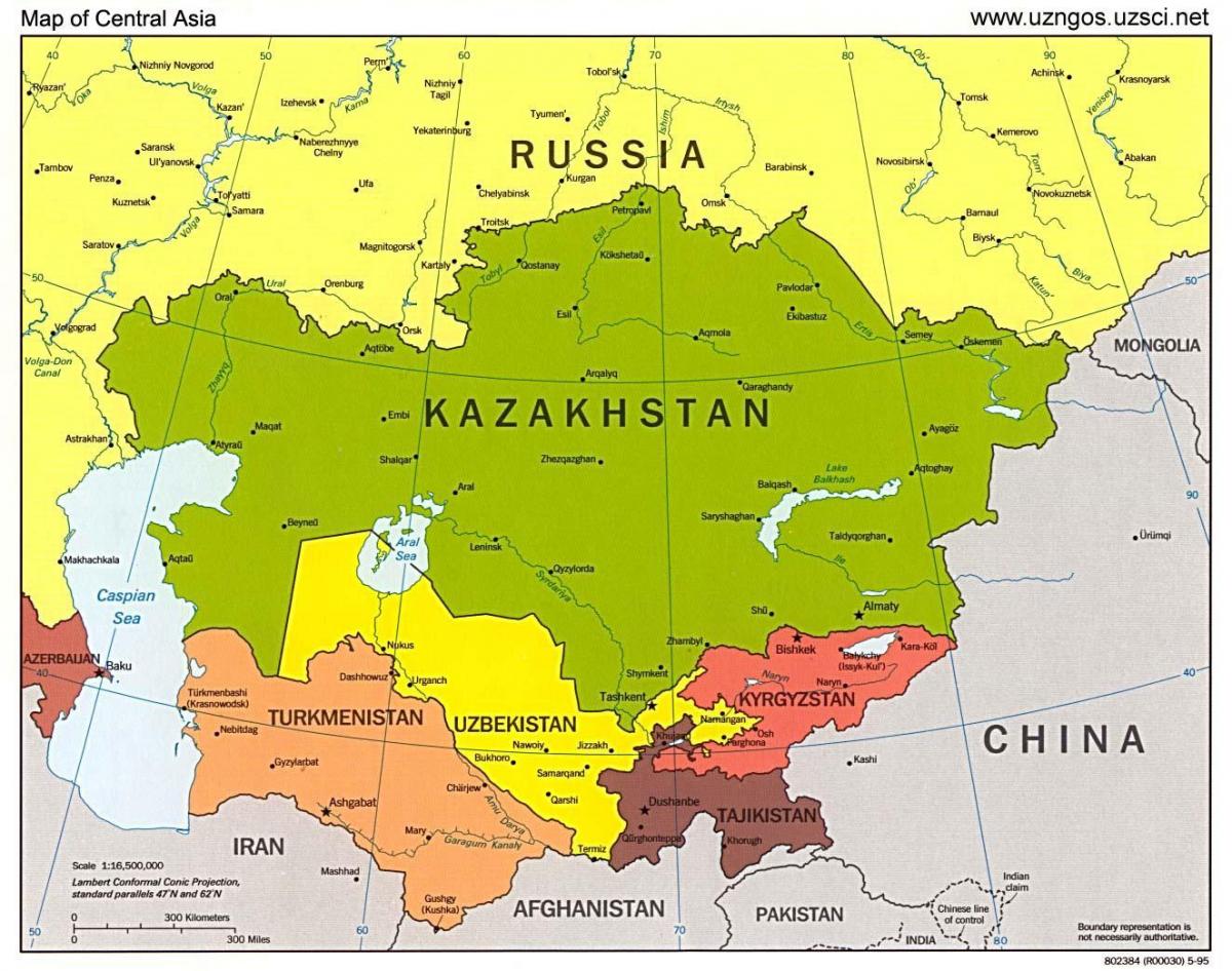 քարտեզ Ղազախստանի քարտեզ Ասիայում