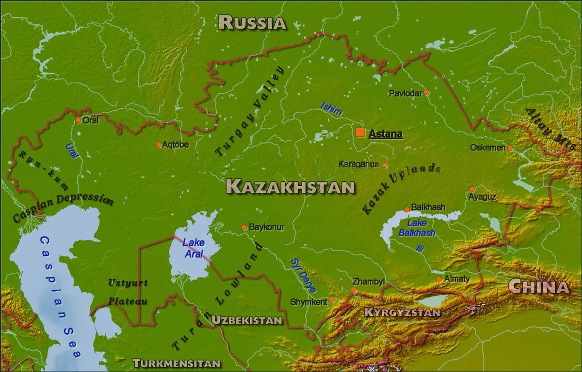 քարտեզ Ղազախստանի ֆիզիկական