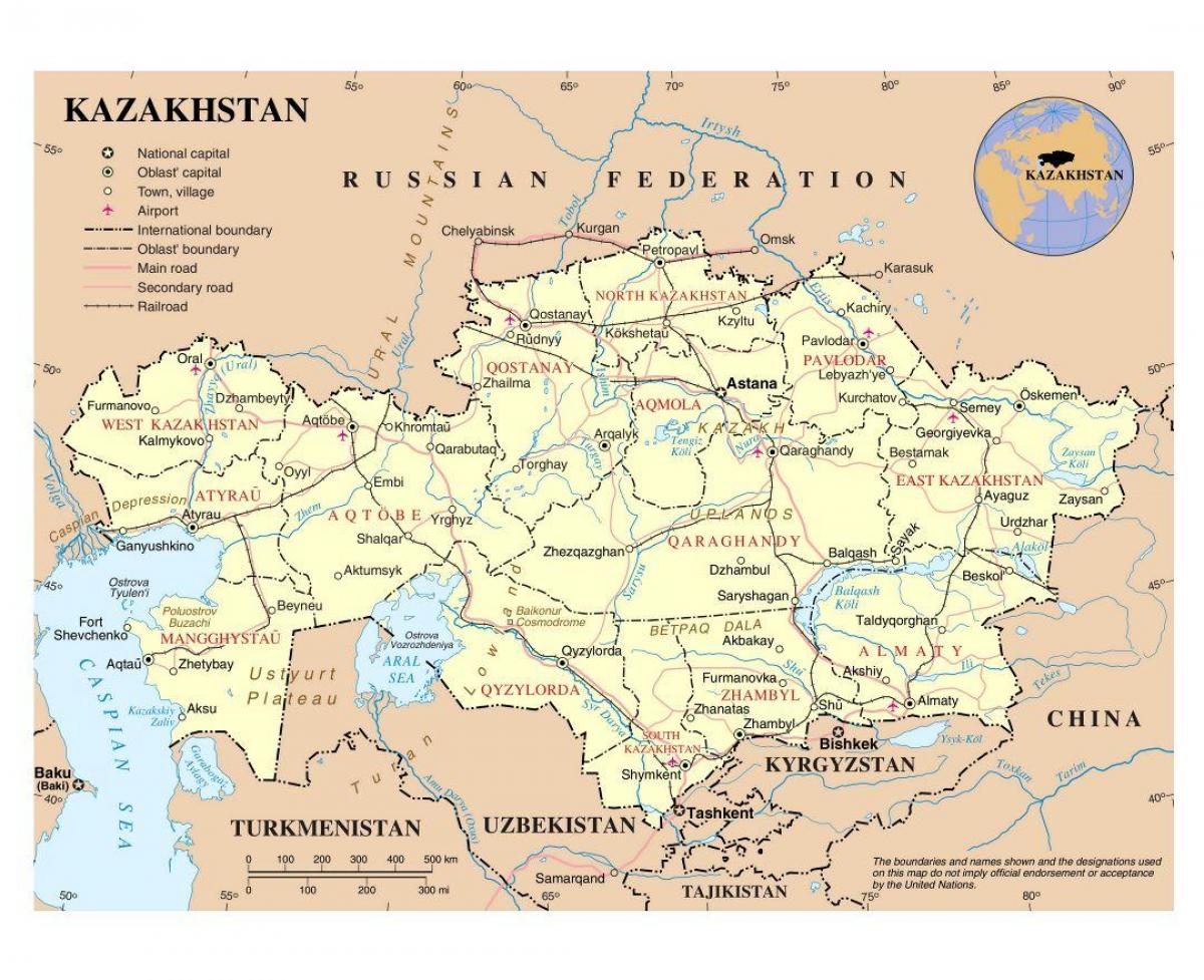 քարտեզ Ղազախստանի օդանավակայանների