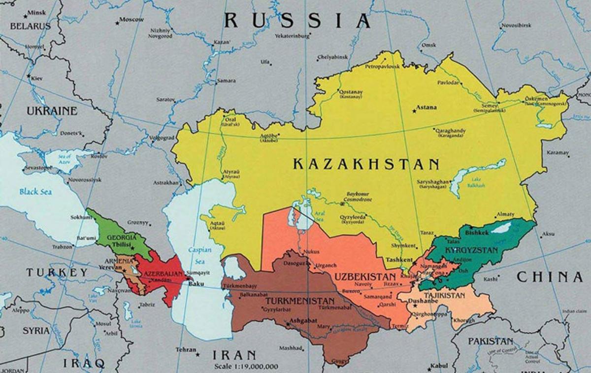 քարտեզ Ղազախստանի հարեւան երկրների