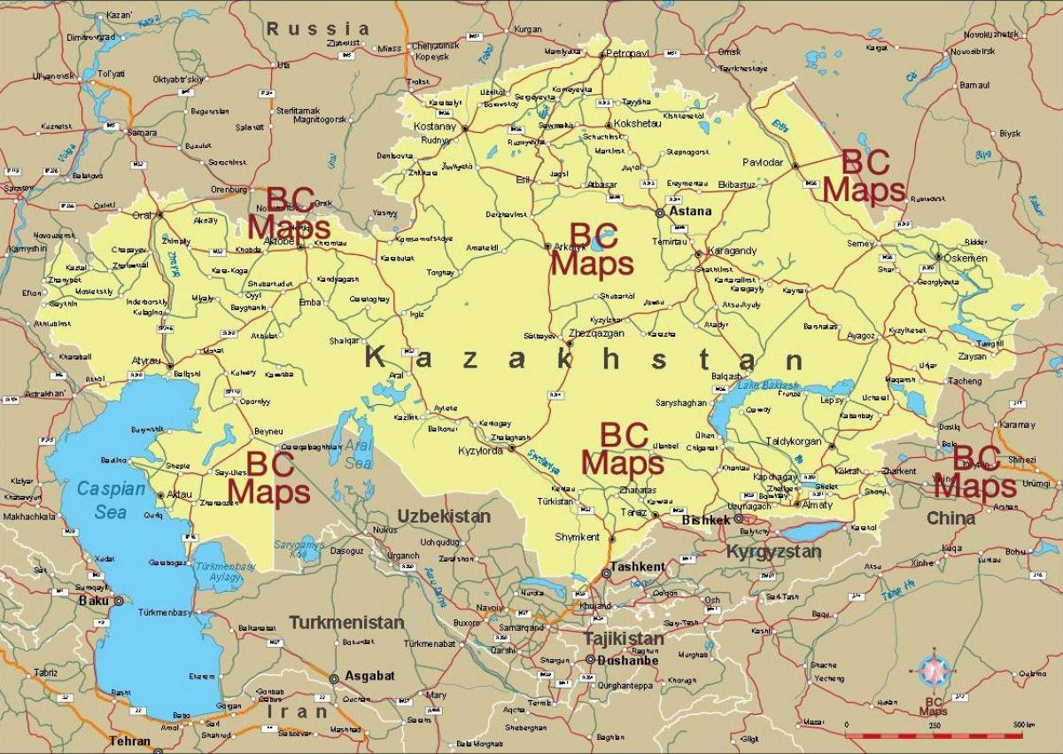 Ղազախստանը քաղաքի քարտեզի վրա 